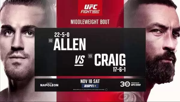 Watch UFC Fight Night Vegas 82: Allen vs Craig 11/18/23 18th November 2023 Live Full Show Online Free